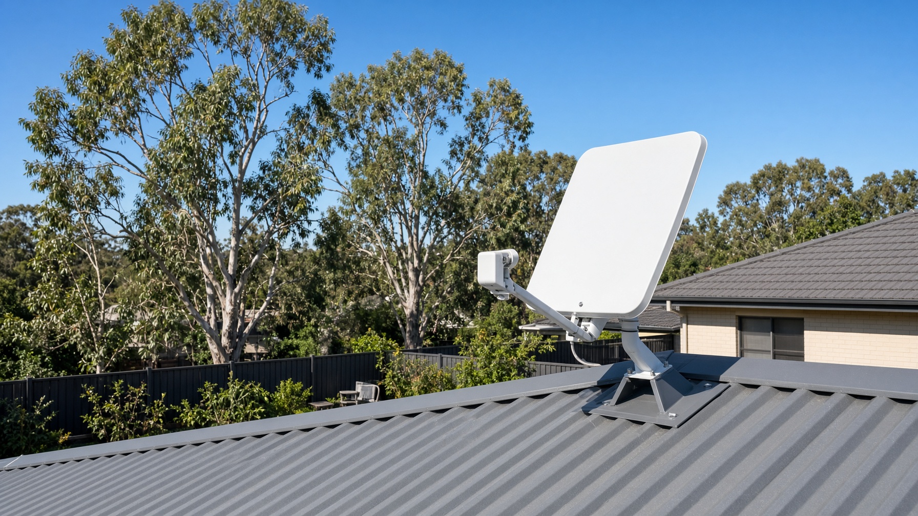 Satellite dish installed on a metal roof in Perth